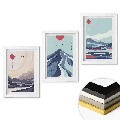 Set 3 tablouri pentru dormitor cu peisaje montane abstracte în culori
