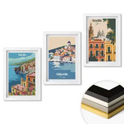Set tablouri pentru living cu ilustrații din locuri fermecătoare din Europa