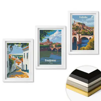 Set de 3 tablouri pentru dormitor cu ilustrații ale unor orașe europene fermecătoare
