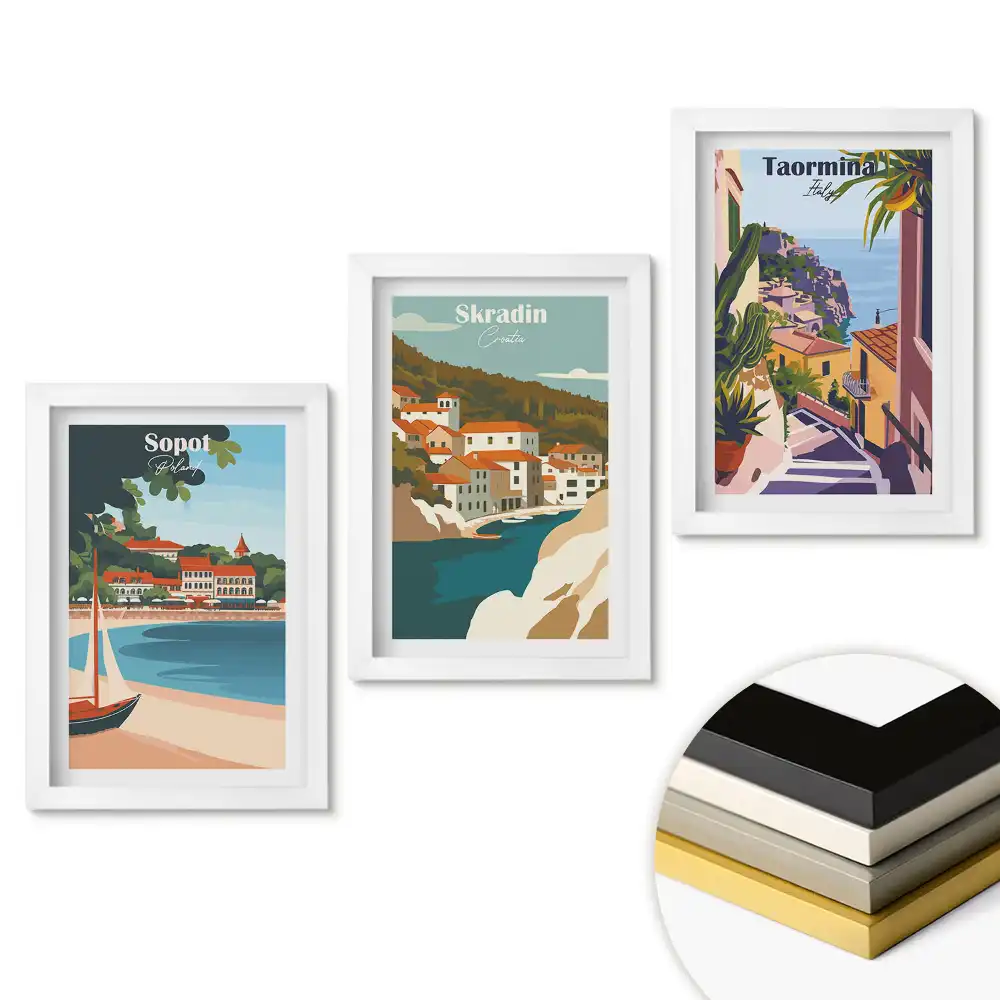 Set de tablouri pentru living Destinații de vacanță Sopot, Skradin și Taormina