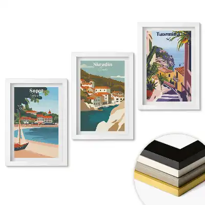 Set de tablouri pentru living Destinații de vacanță Sopot, Skradin și Taormina