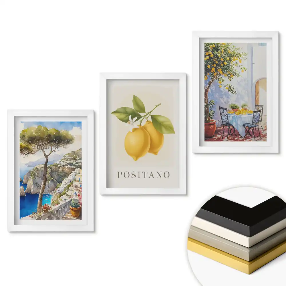 Set 3 tablouri pentru dormitor cu peisaje italiene și citrice