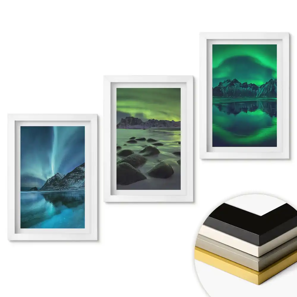 Set de tablouri pentru living cu imagini onirice ale peisajelor nordice
