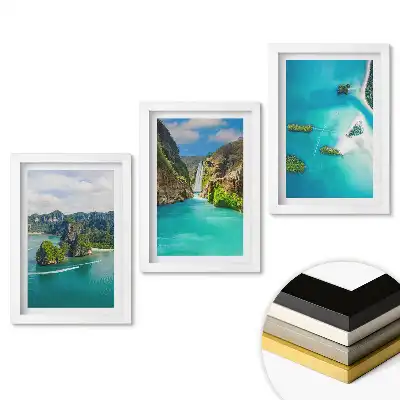 Set 3 tablouri pentru dormitor cu peisaje tropicale și ape albastre