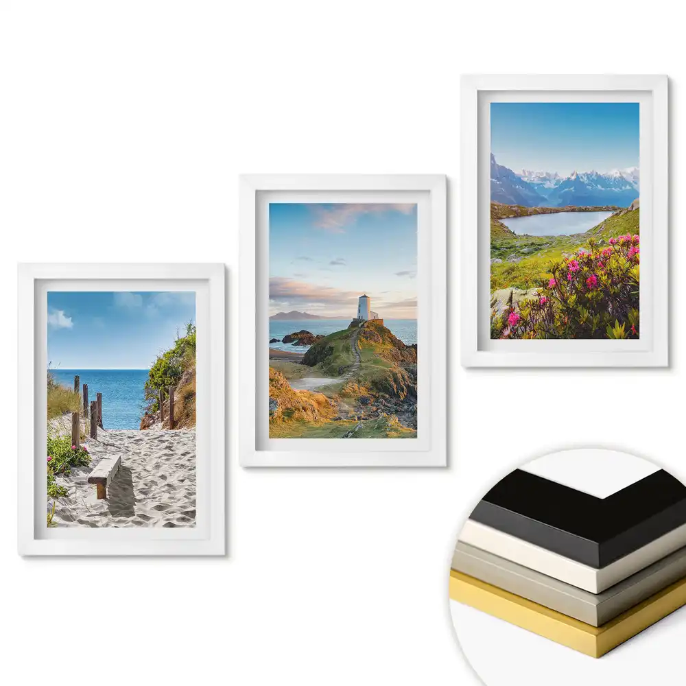 Set de trei tablouri pentru living cu peisaje naturale pitorești