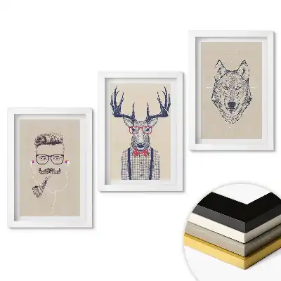 Set de tablouri pentru living cu ilustrații de animale și oameni stilați