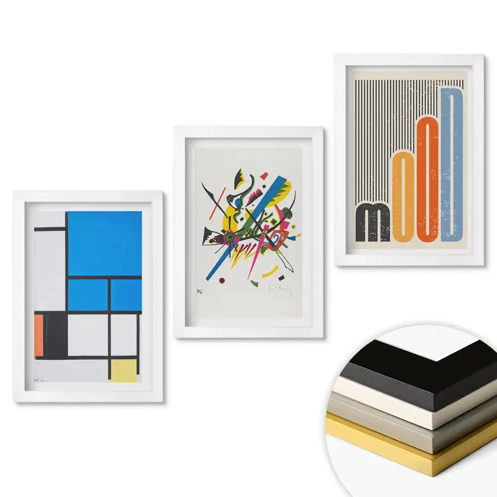 Set de tablouri pentru living cu compoziții abstracte de culori și forme