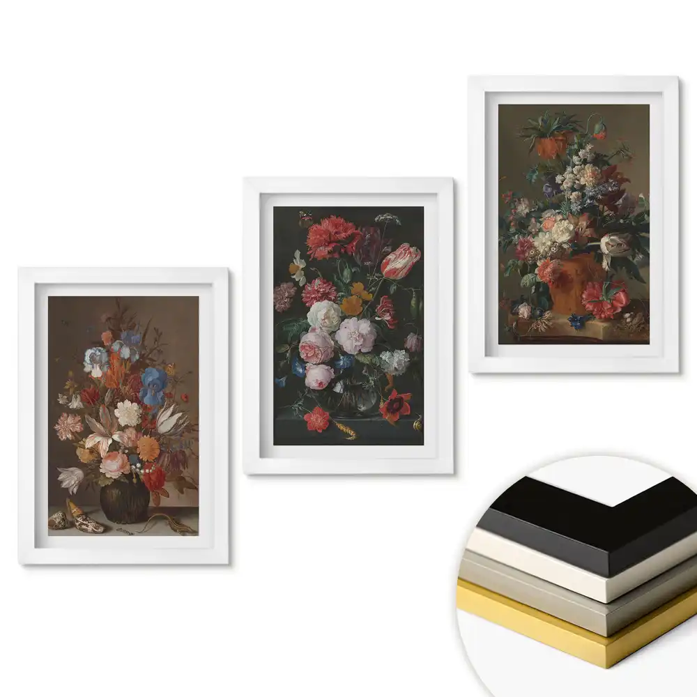 Set de tablouri pentru living cu compoziții florale în stil artistic
