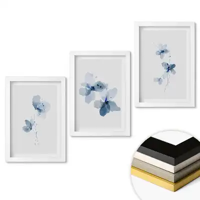 Set de tablouri pentru living cu design floral în nuanțe de albastru