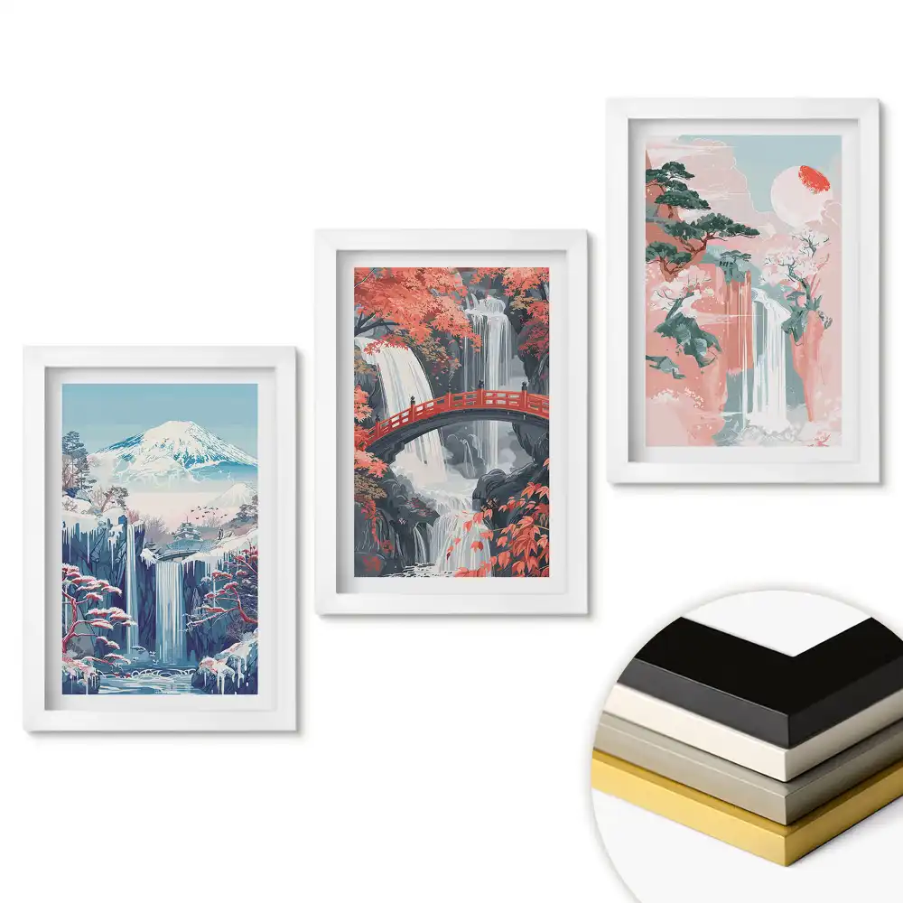 Set 3 tablouri pentru dormitor cu peisaj montan cu cascade