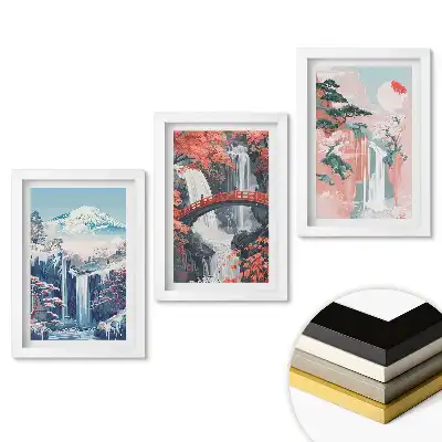 Set 3 tablouri pentru dormitor cu peisaj montan cu cascade