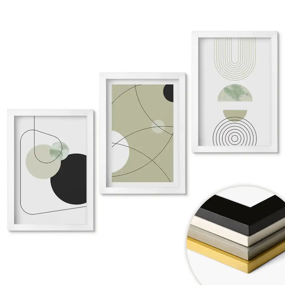 Set de tablouri pentru living cu forme abstracte în culori discrete