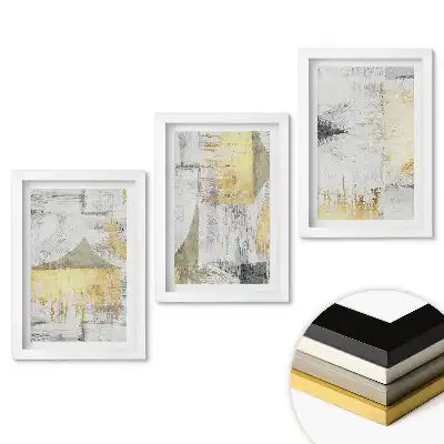Set de tablouri pentru living cu compoziții abstracte în nuanțe de auriu