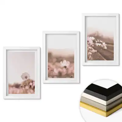 Set 3 tablouri pentru dormitor cu flori în nuanțe delicate de roz