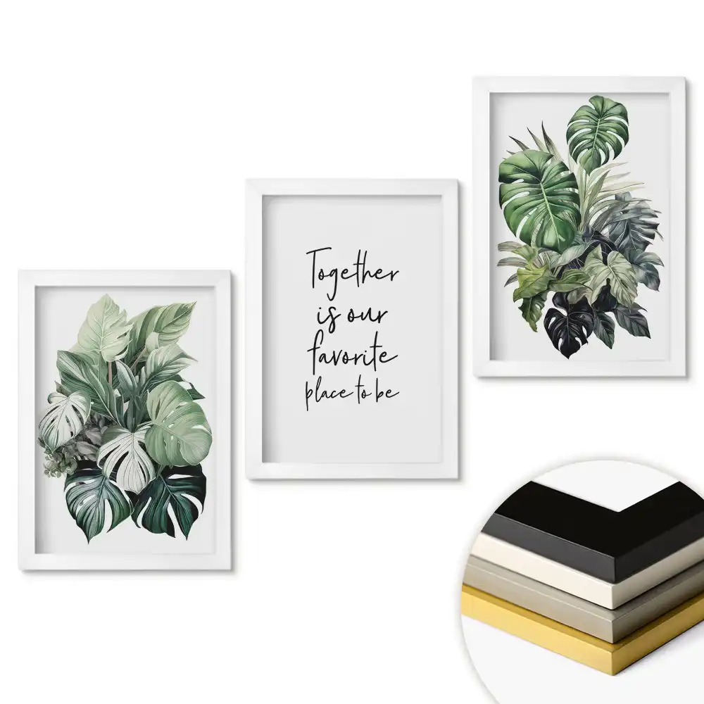 Set de 3 tablouri pentru dormitor cu modele botanice