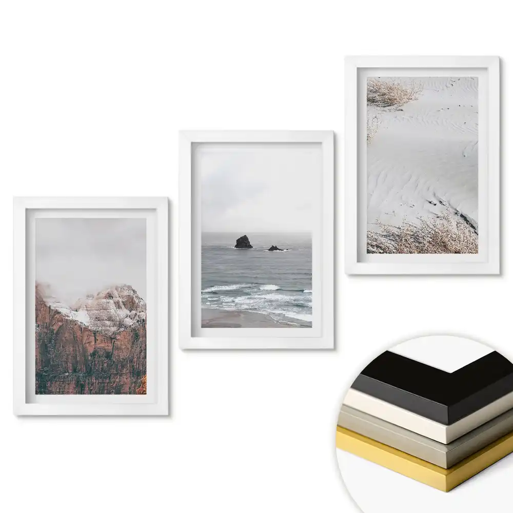 Set 3 tablouri pentru dormitor cu peisaje naturale în culori discrete