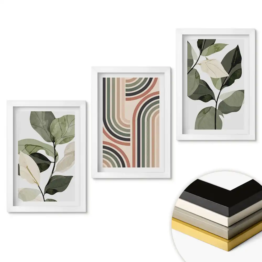 Set de 3 tablouri pentru dormitor cu inspirații botanice în stil modern