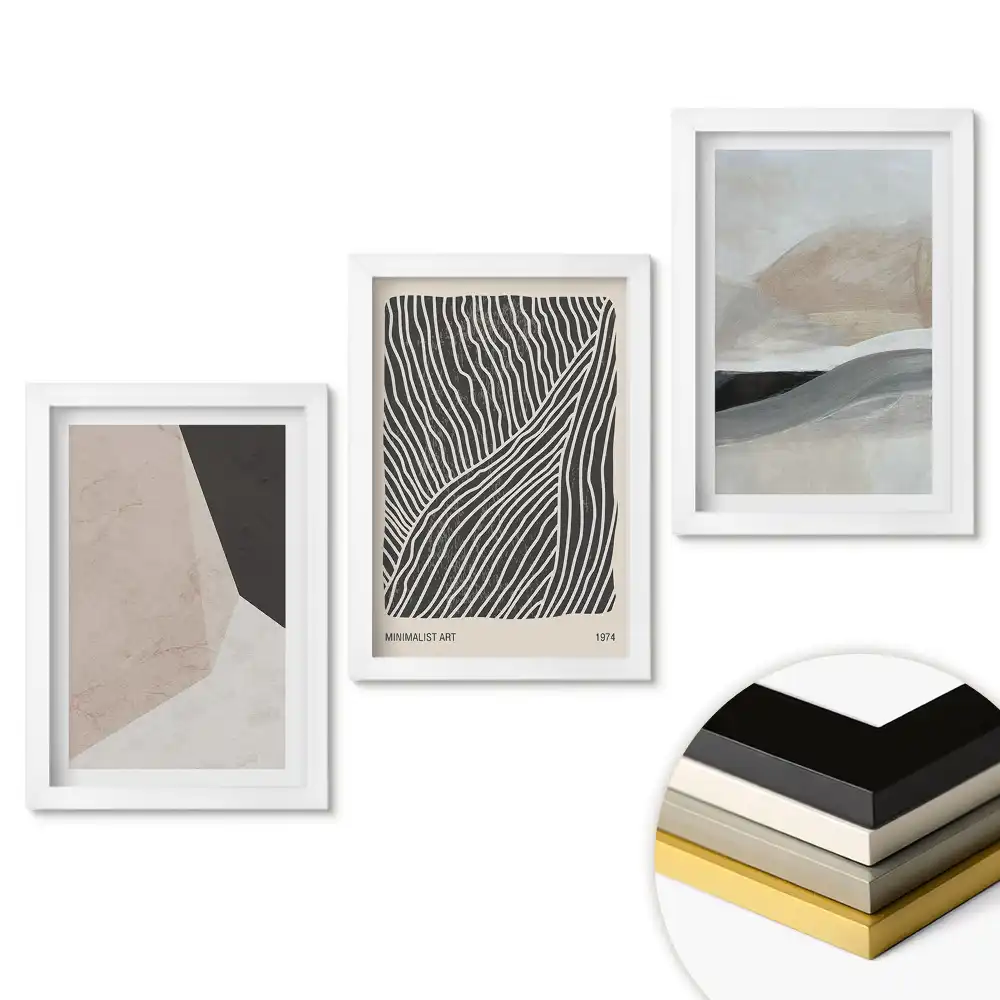 Set de tablouri pentru living cu compoziții abstracte în culori discrete