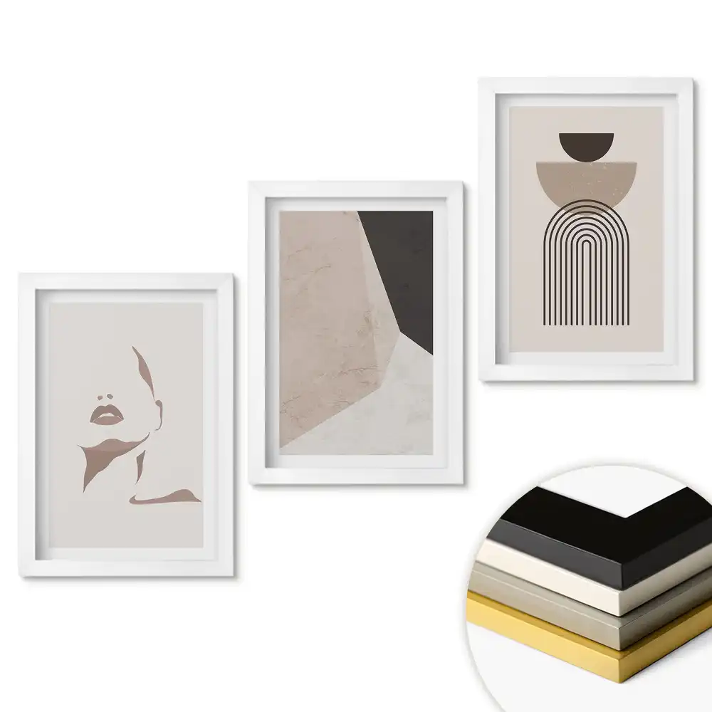 Set de tablouri pentru living cu forme abstracte și linii minimaliste