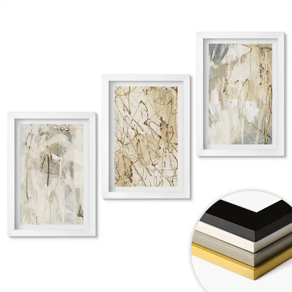 Set de 3 tablouri pentru dormitor cu compoziții abstracte în nuanțe delicate