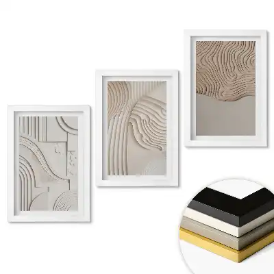 Set 3 tablouri pentru dormitor cu forme și texturi abstracte în relief