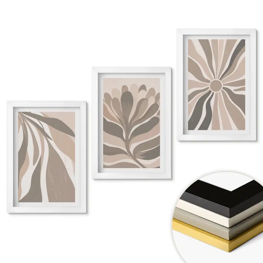 Set 3 tablouri pentru dormitor cu compoziții abstracte în culori discrete