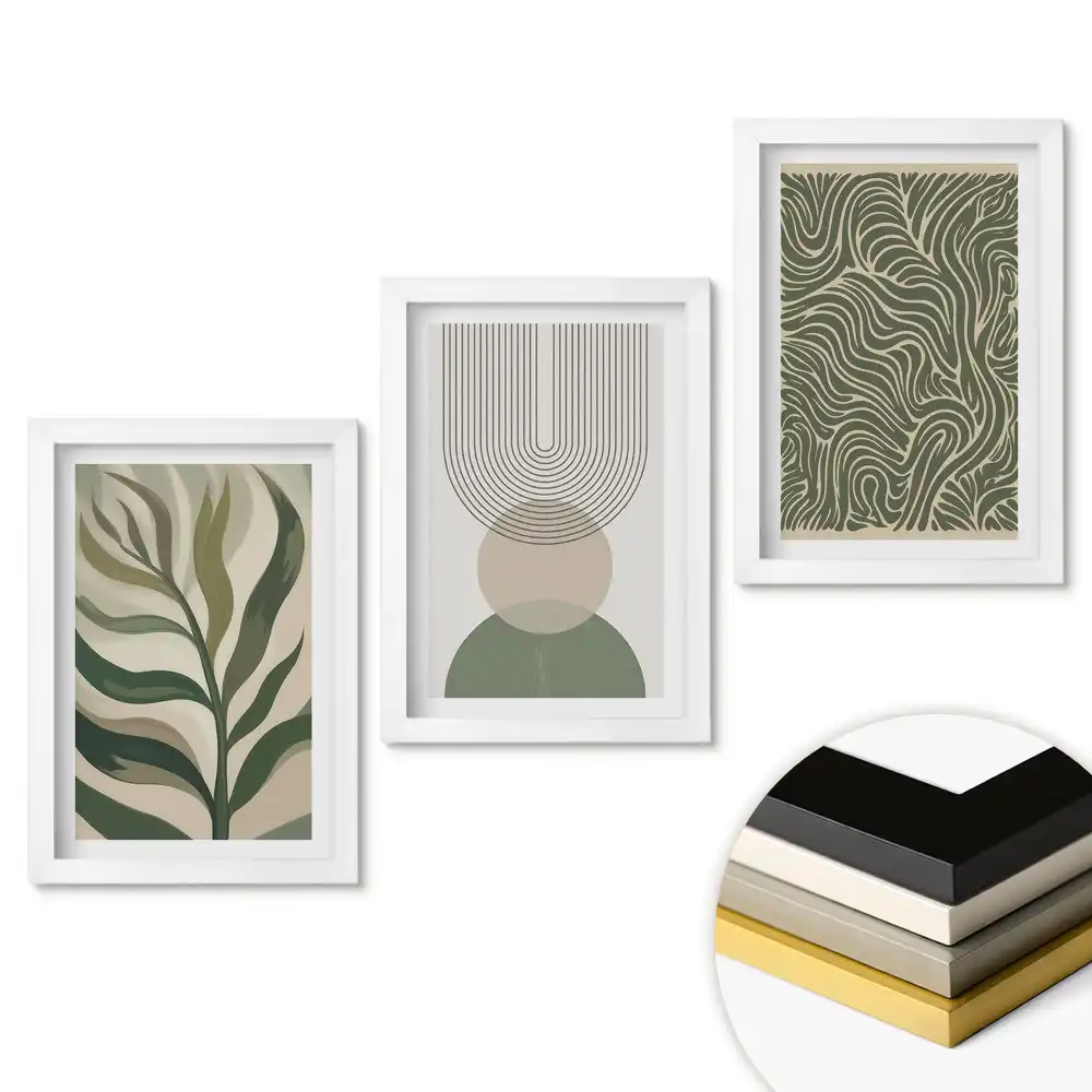 Set de tablouri pentru living cu motive botanice în stil minimalist