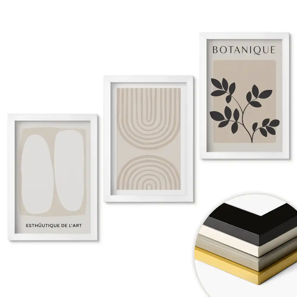 Set de tablouri pentru living cu grafică elegantă în nuanțe neutre