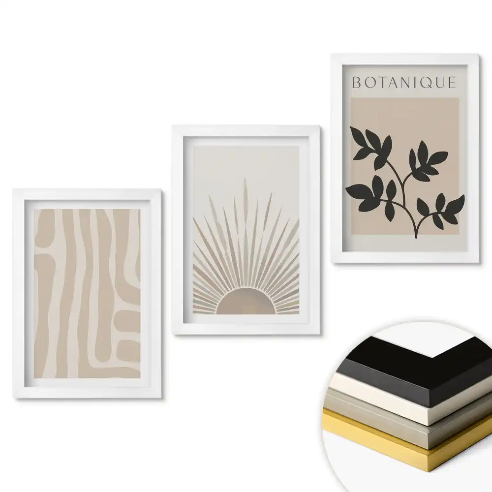 Set de 3 tablouri pentru dormitor cu grafică elegantă în culori neutre