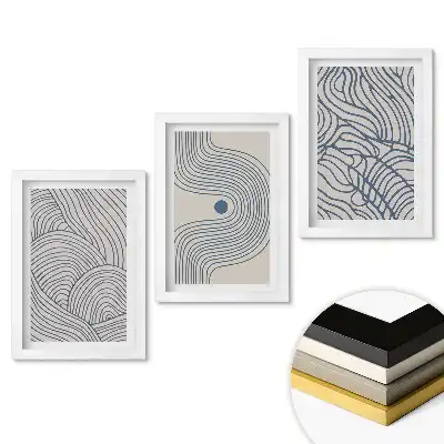 Set 3 tablouri pentru dormitor cu linii abstracte în nuanțe de albastru
