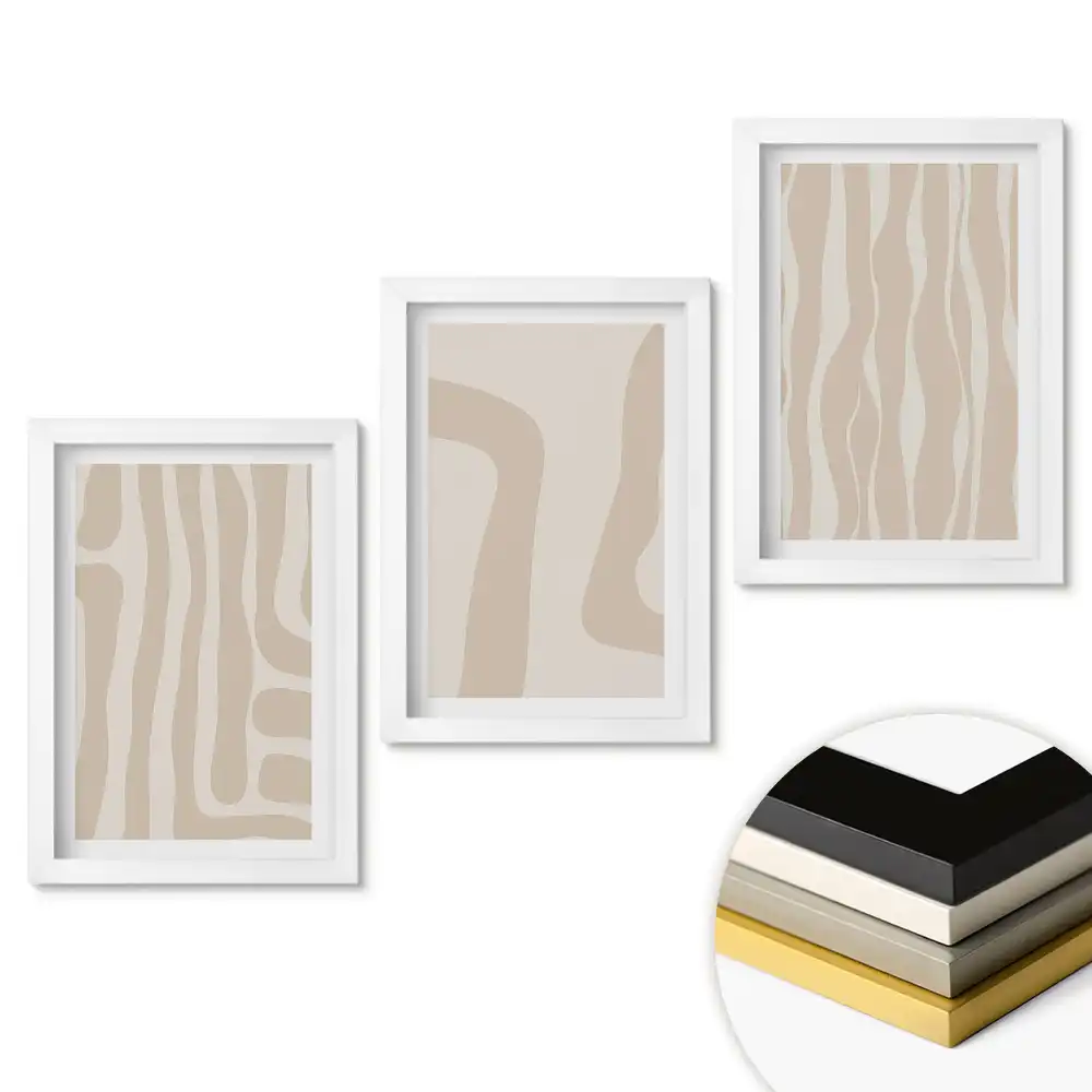 Set de tablouri pentru living cu modele abstracte în nuanțe de bej