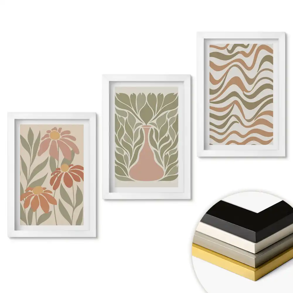 Set de tablouri pentru living cu design floral modern