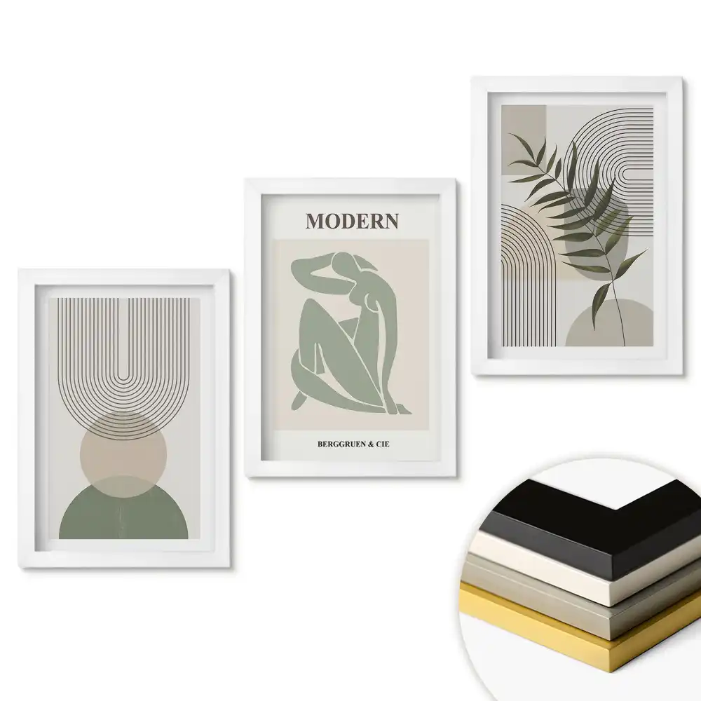 Set de tablouri pentru living cu forme moderne și motive naturale