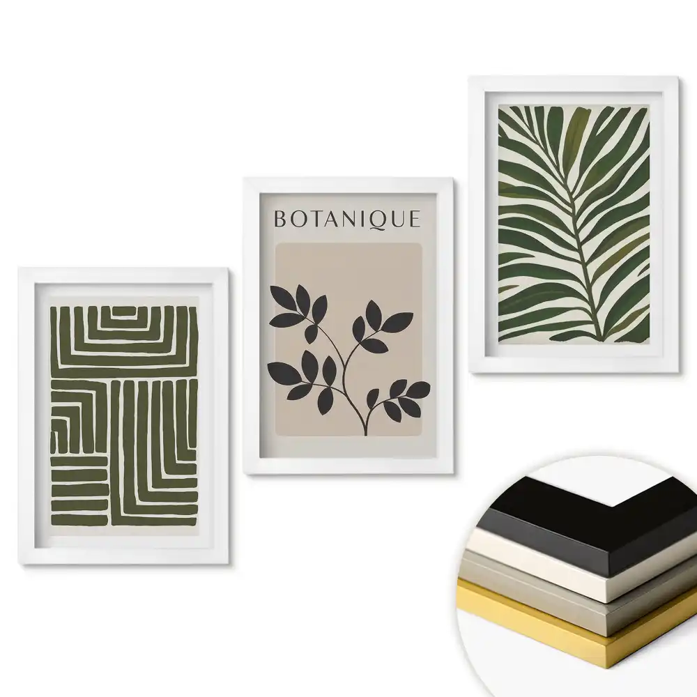 Set de tablouri pentru living cu motive botanice în stil modern