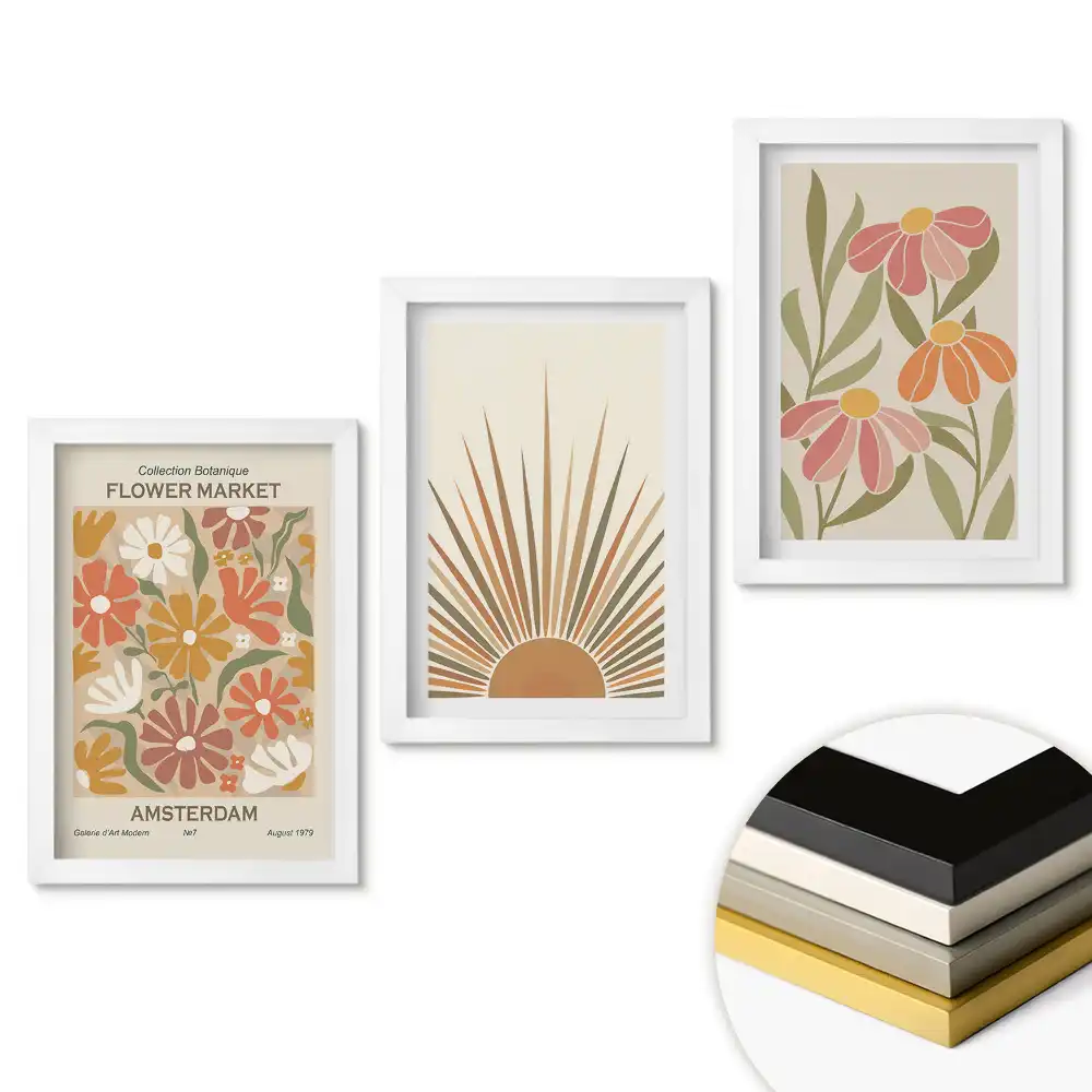 Set de tablouri pentru living cu motive florale în stil modern