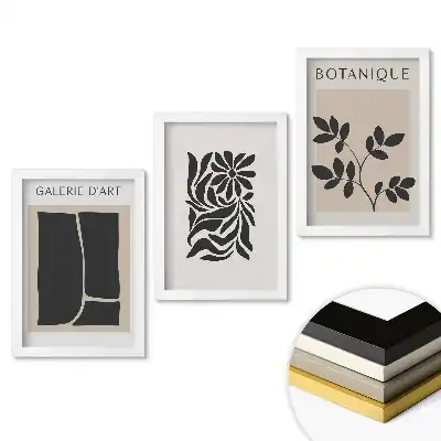 Set de 3 tablouri pentru dormitor cu grafică modernă și motive vegetale