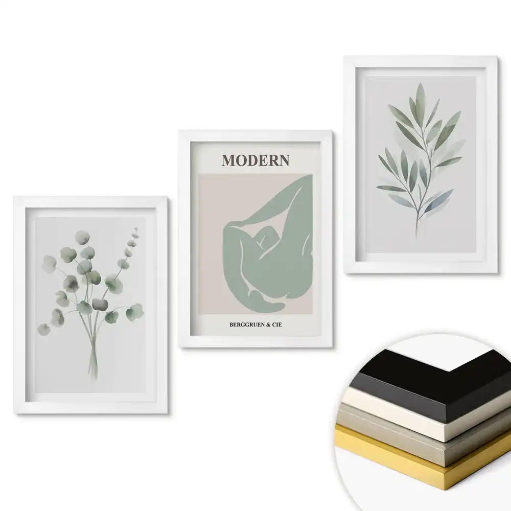 Set de tablouri pentru living cu grafică elegantă cu plante în nuanțe pastelate