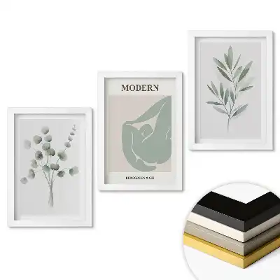 Set de tablouri pentru living cu grafică elegantă cu plante în nuanțe pastelate