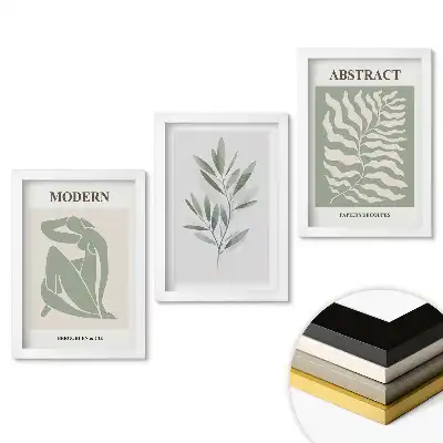 Set 3 tablouri pentru dormitor cu grafică modernă și motive vegetale