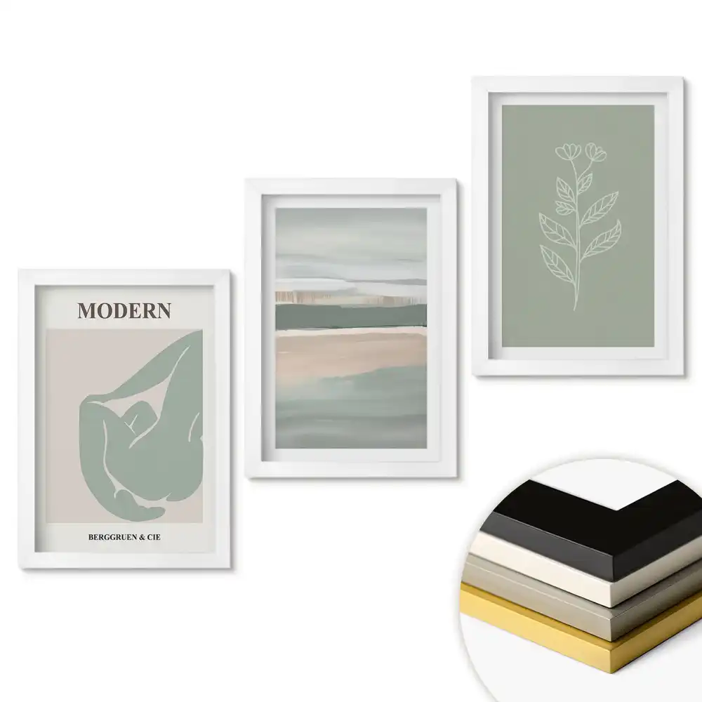 Set de 3 tablouri pentru dormitor cu grafică modernă în culori delicate