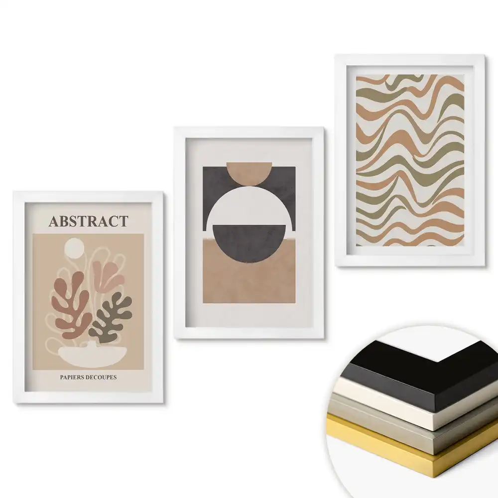 Set de 3 tablouri pentru dormitor cu compoziții abstracte în culori discrete