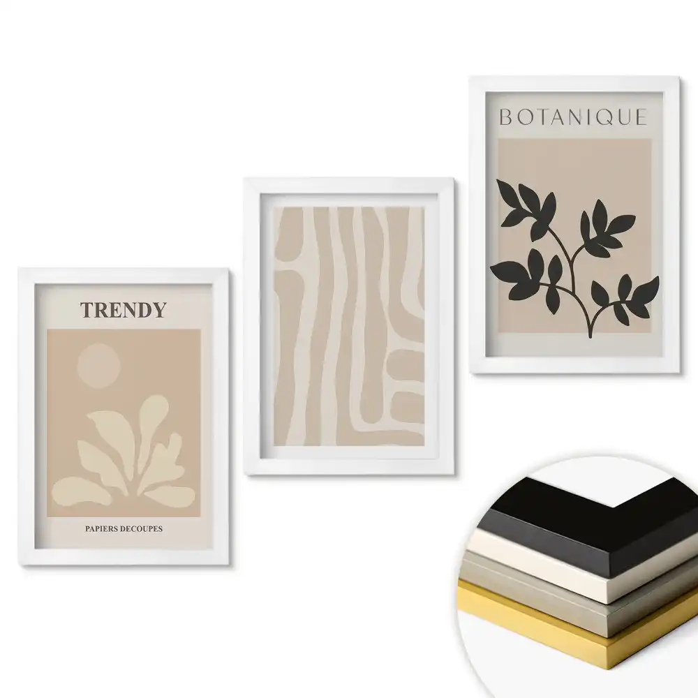 Set de 3 tablouri pentru dormitor cu grafică modernă în culori discrete