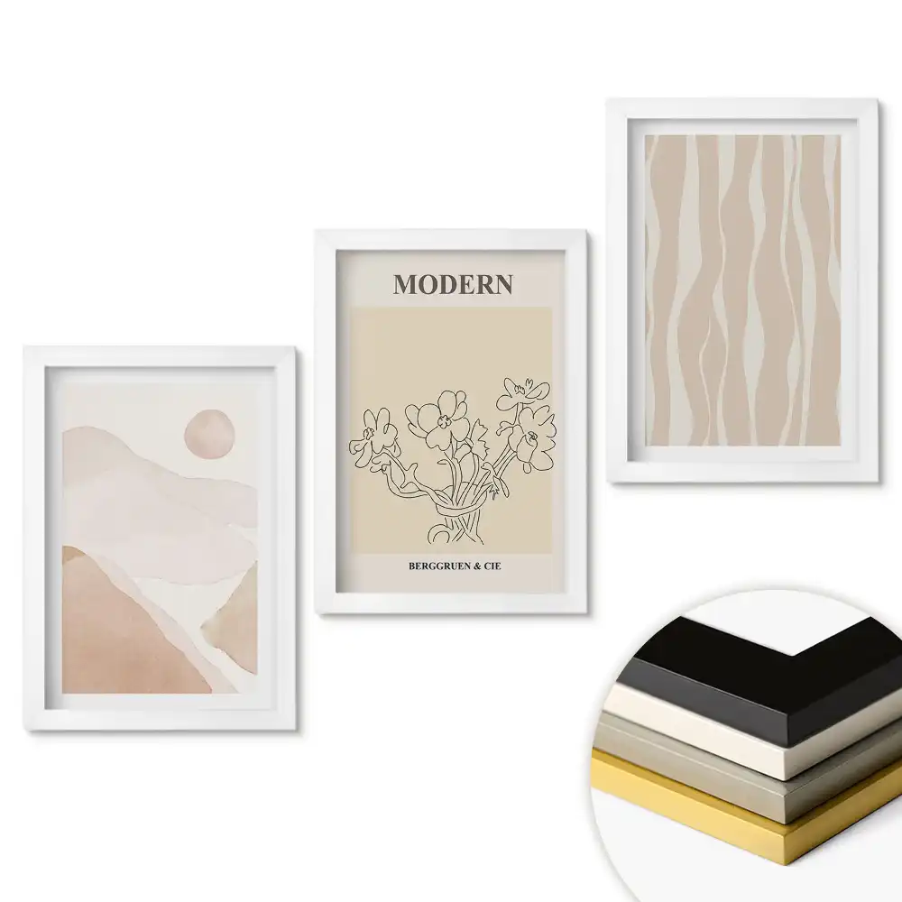 Set de tablouri pentru living cu grafică modernă în culori discrete