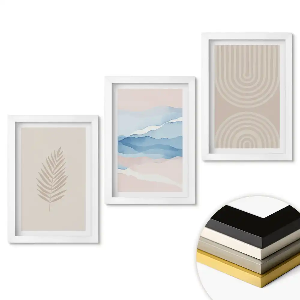 Set de tablouri pentru living cu grafică minimalistă în culori pastelate