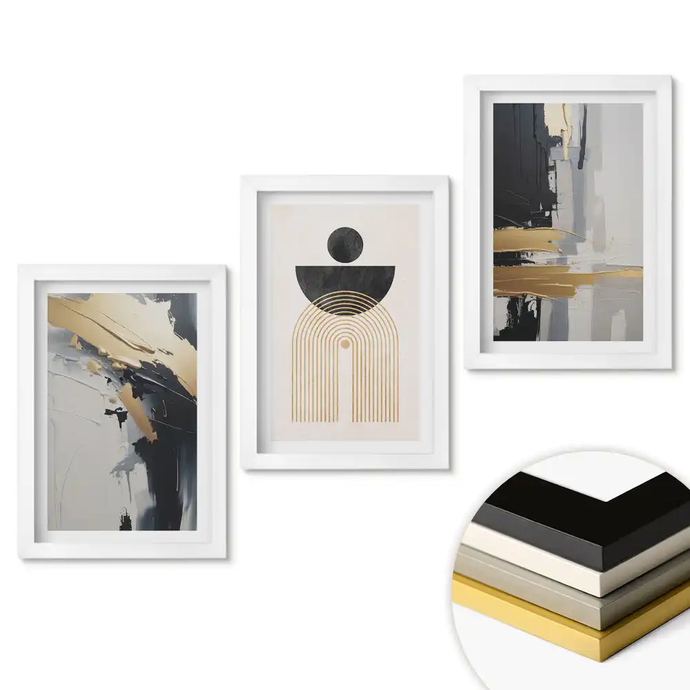 Set de tablouri pentru living cu compoziții abstracte în culori discrete