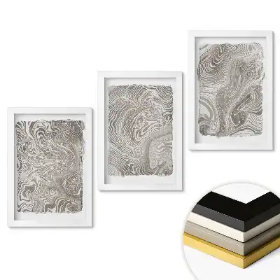Set de tablouri pentru living cu valuri abstracte în nuanțe de gri