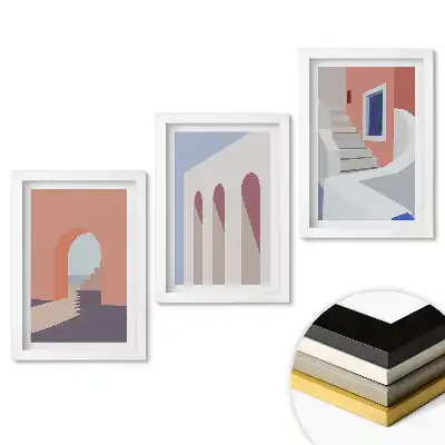 Set 3 tablouri pentru dormitor cu compoziții arhitecturale abstracte în culori