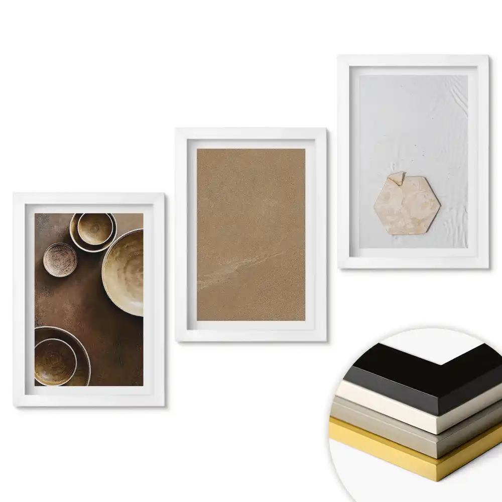 Set de tablouri pentru living cu compoziții și texturi ceramice minimaliste