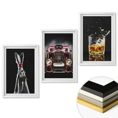 Set de tablouri pentru living cu tematică de artă, automobilism și relaxare