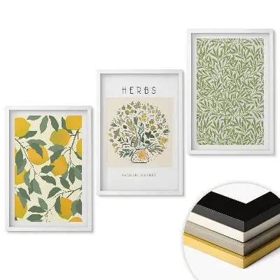 Set de tablouri pentru living cu motive naturale de ierburi și fructe